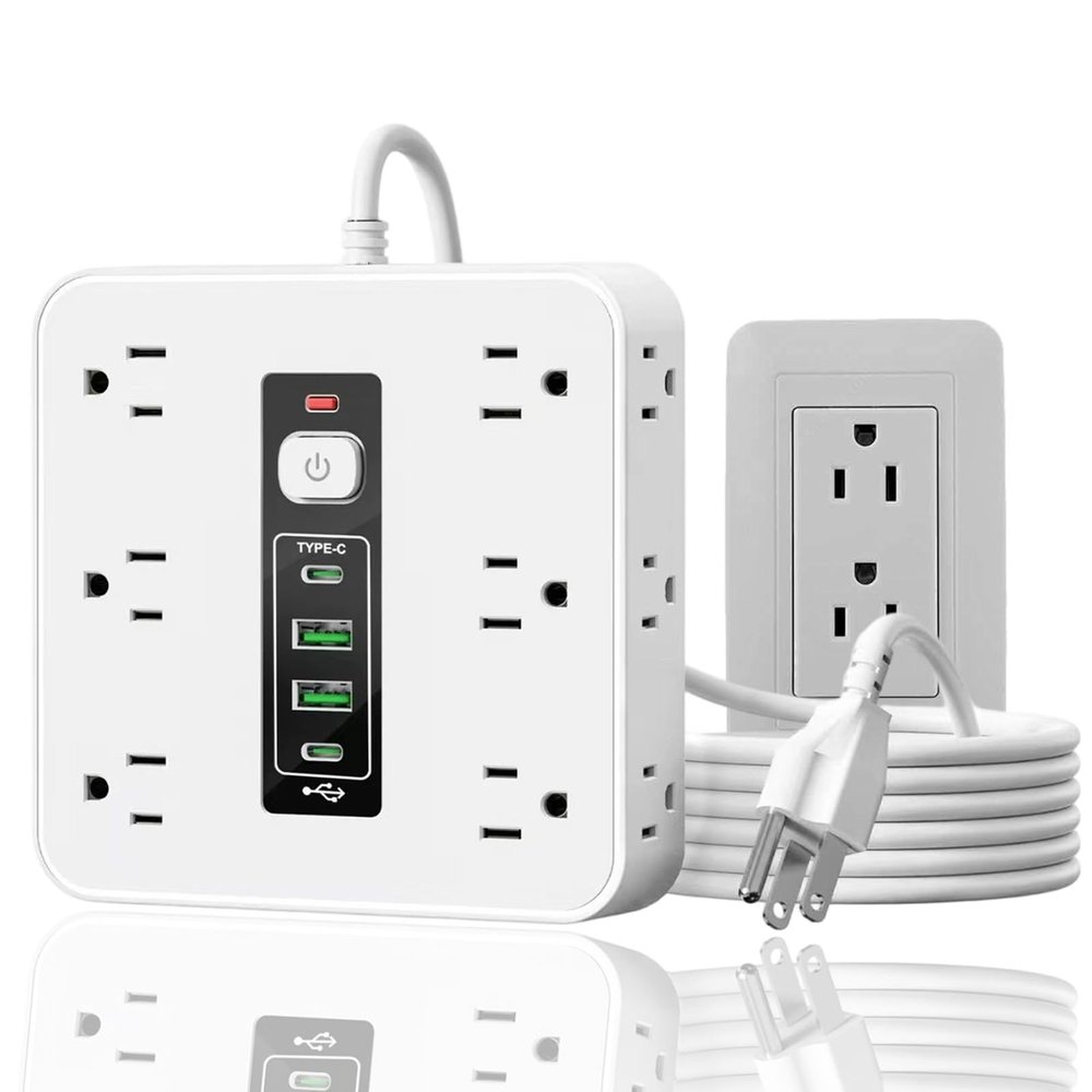16-in-1 Power Strip with Switch & Surge Protection, 16 in 1 Power Strip Surge Protector, 12 AC Outlets & 2 USB-C, 2 USB-A, 6.6FT Extension Cord with Overload Protection (White)
