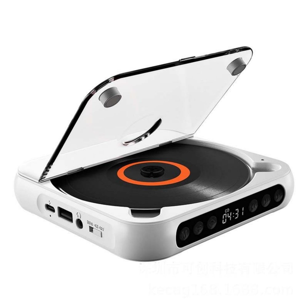 Portable Bluetooth CD Player with LED Display, Rechargeable Wireless Compatible CD-Player for Home, Car & Outdoor Use, USB/SD/AUX/FM Radio (White)