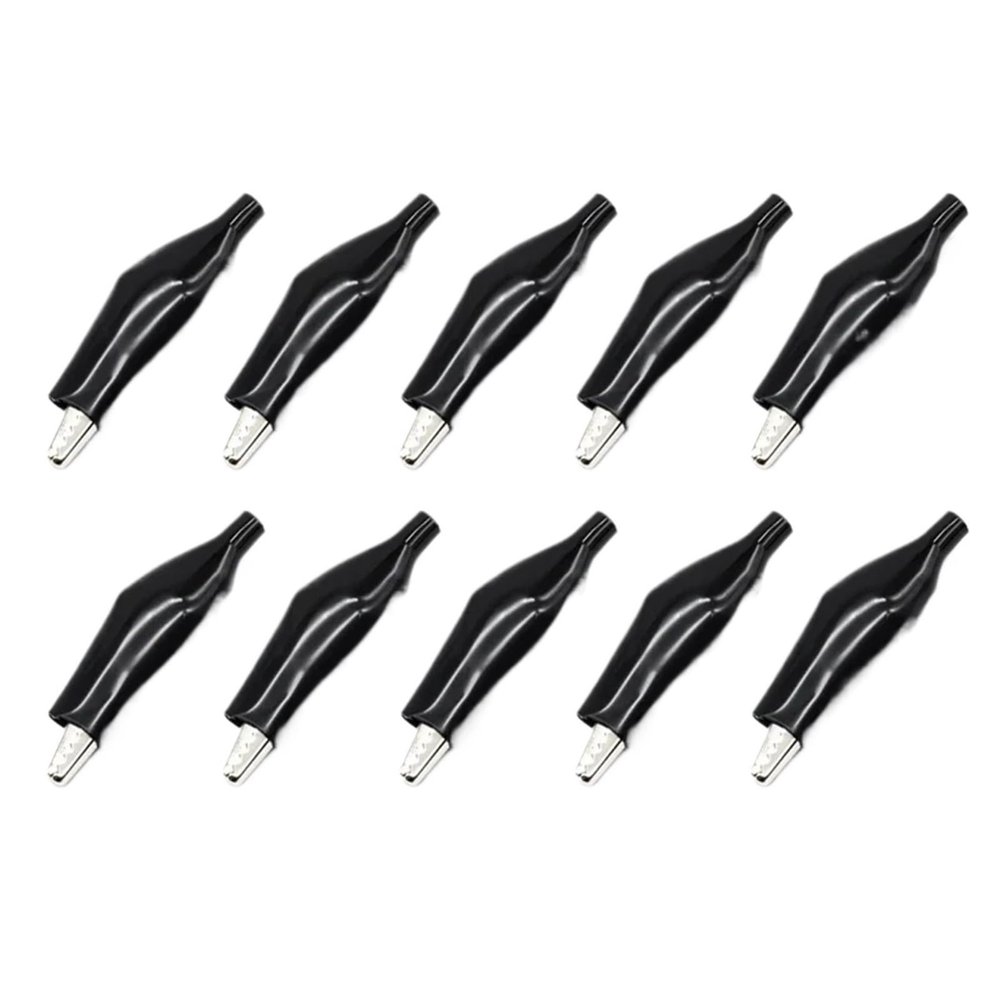 Large Black Red Soft Plastic Coated Testing Probe Test Clips 10Pcs Metal Clip Crocodile Electrical Clamp