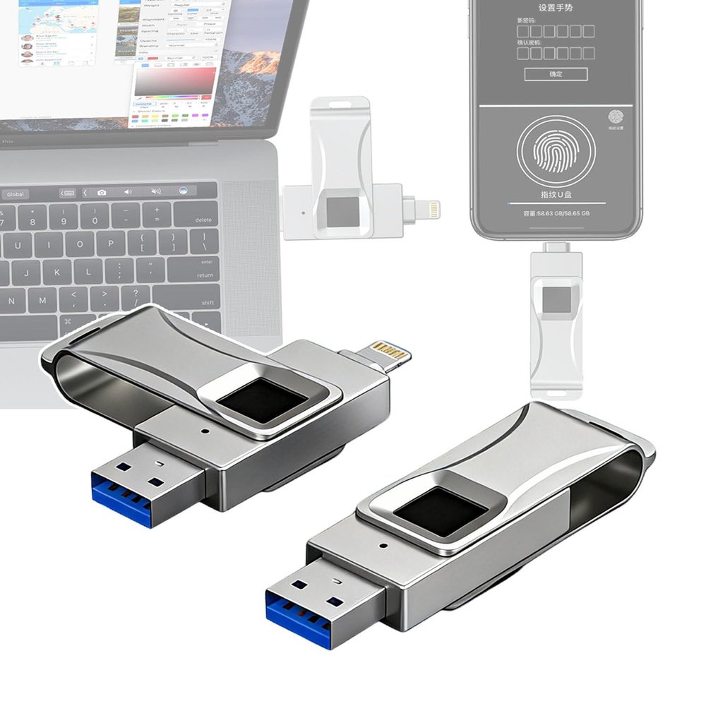3.0 Encrypted Flash Drive,Fingerprint Encrypted USB Drive, for Data Storage,Up to 64 Fingerprint ID,for IP-ad/IP-Hone/Android, 64GB-1TB USB Flash Drive 512GB