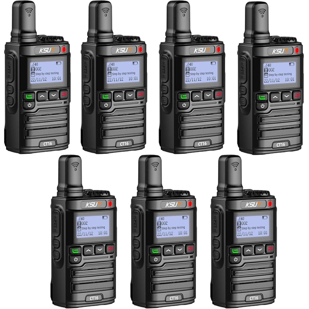 KSUN 4G LTE Network Lifetime Free PTT Nationwide Walkie Talkies Unlimited Range with Pre-Paid Sim Cards Global POC Radios Gifts for Family Bus Drivers Christmas CT16 (7 Pack)