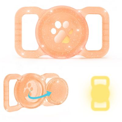 Compatible with Airtag Dog Collar Holder, [1 Pack] Glow in The Dark & Glitter Waterproof Air tag Holder, Silicone Full Body Covered Protective Air tag Case - Fits All Width Collars, Orange Glitter
