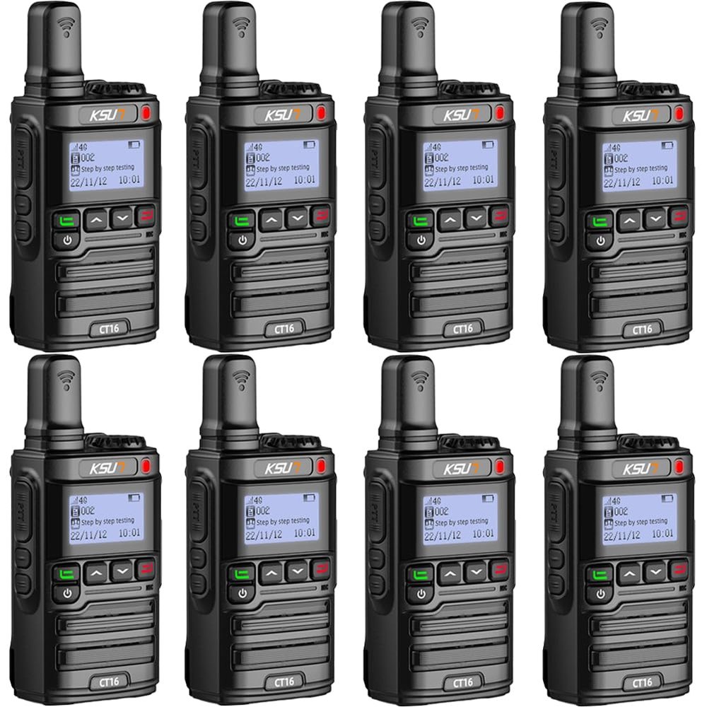 KSUN 4G LTE Network Lifetime Free PTT Nationwide Walkie Talkies Unlimited Range with Pre-Paid Sim Cards Global POC Radios Gifts for Family Bus Drivers Christmas CT16 (8 Pack)