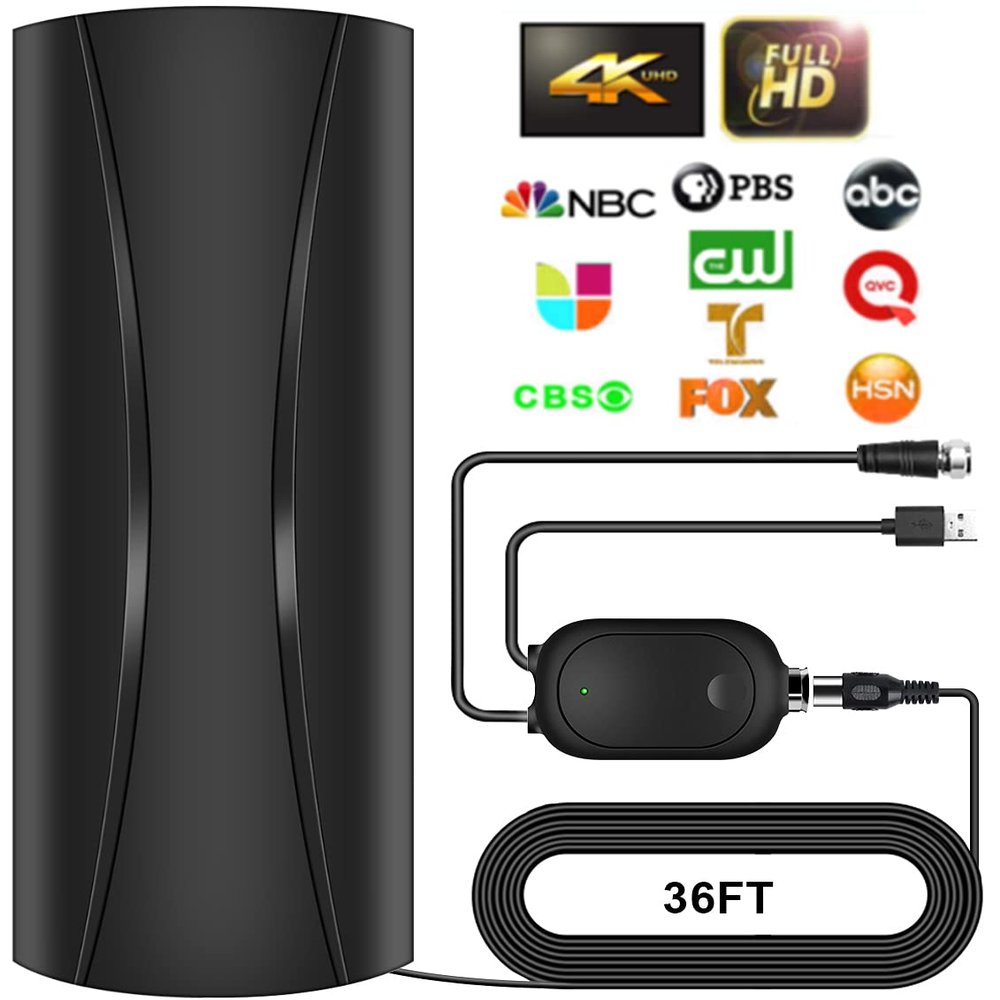3600+ Miles TV Antenna Indoor, 360 Reception Digital Antenna for Smart TV and Old TVs, HD Antenna for Local Channels with Amplifier Signal Booster Support 4K 8K 1080p -38ft Thick Coaxial Cable