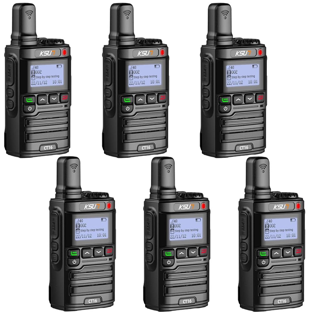 KSUN 4G LTE Network Lifetime Free PTT Nationwide Walkie Talkies Unlimited Range with Pre-Paid Sim Cards Global POC Radios Gifts for Family Bus Drivers Christmas CT16 (6 Pack)