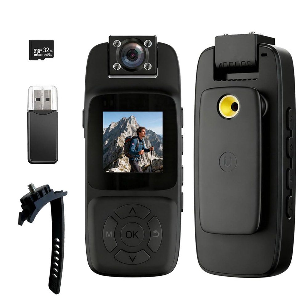 Fonykadpt 4K WiFi Body Camera with 32GB Card Included, 180 Rotatable Lens & Infrared Night Vision, Real-Time Viewing Compact Wearable for Outdoor Security, Travel & Safety Work