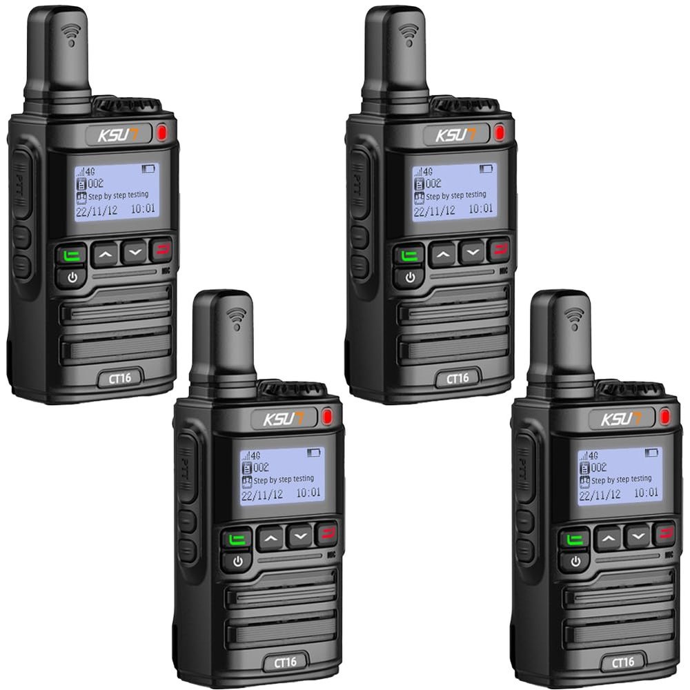 KSUN 4G LTE Network Lifetime Free PTT Nationwide Walkie Talkies Unlimited Range with Pre-Paid Sim Cards Global POC Radios Gifts for Family Bus Drivers Christmas CT16 (4 Pack)