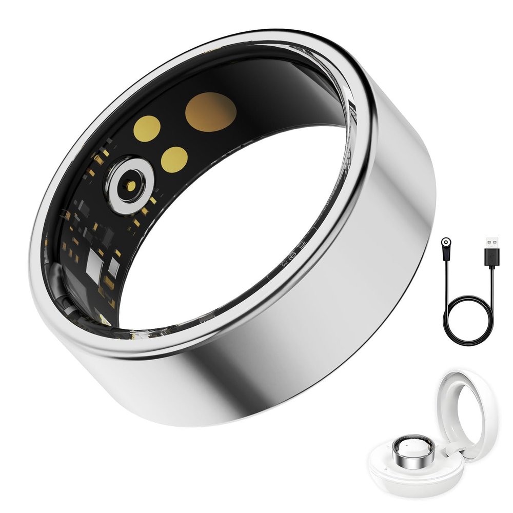 Smart Ring for Women Men, IP68 Waterproof Health Activity Fitness Tracker with Heart Rate Monitor Smart Rings Monitor Blood Oxygen Fitness Ring Step Counting Calorie for Dual Systems(Silver,8)