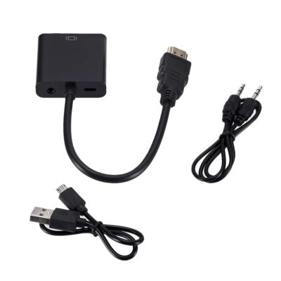 Treayes HDMI-Compatible to Cable Converter with 3.5 Audio Power Supply Adapter FHD 1080P for Tablet Desktop PC Projector TV(Black with 2 Cables)