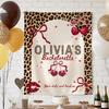 Cheetah Cherries Bachelorette Banner Backdrop Personalized, Glam Animal Print Bach Weekend Decor For Bride Bridesmaids Women Leopard Red Bridal Shower Birthday Christmas Graduation view 1