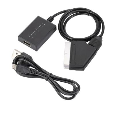 Treayes HDMI-Compatible to SCART Video Audio Converter Adapter for HD TV DVD for Sky Box STB Plug and Play Power Cable