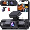 4K 3 Channel Dash Cam Front and Rear Inside, Wi-Fi Full HD Dash Camera for Cars, WDR Night Vision, 2 inch IPS Screen 32GB SD Card Included App Control, Parking Mode G-Sensor Support 256 GB Max view 1