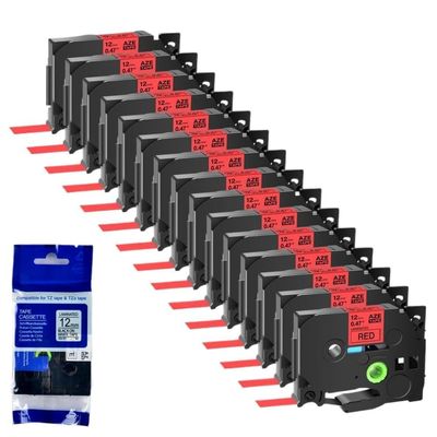 15 Pack 12Mm TZe 231 Black On White Label Tapes Compatible with TZE 241 335 131 TZ 631 for Label Printers(Black on red)