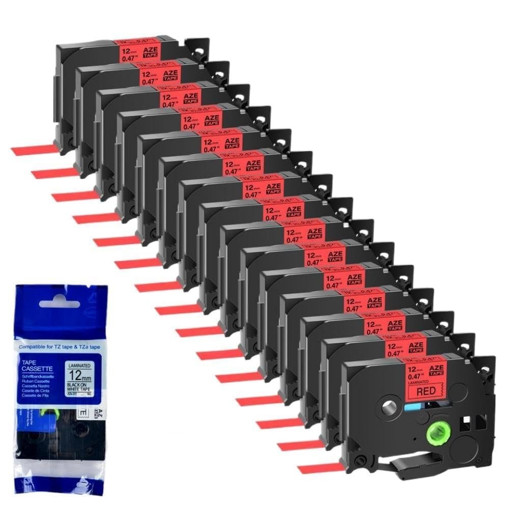 15 Pack 12Mm TZe 231 Black On White Label Tapes Compatible with TZE 241 335 131 TZ 631 for Label Printers(Black on red)