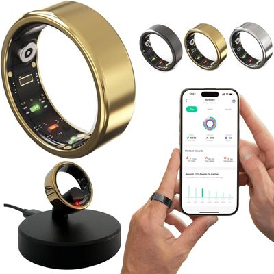 2026 Smart Ring for Women and Men,Sleep Tracker Ring,Fitness Smart Ring,Activity Tracker,Sleep Monitor,Stress/Heart Rate/Cycle Monitoring for Women - No Subscription Required (Gold, #6-ID:16.5mm)