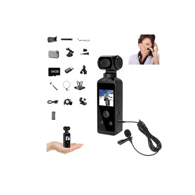 4K Ultra HD Pocket Camcorder  WiFi Enabled Action Camera with 16MP Photos,170 Wide Angle Lens,270 Rotating Head, Slow Motion, 1.3-inch Display for Filming Travel Vlog Video,with Mic Clip (128GB)