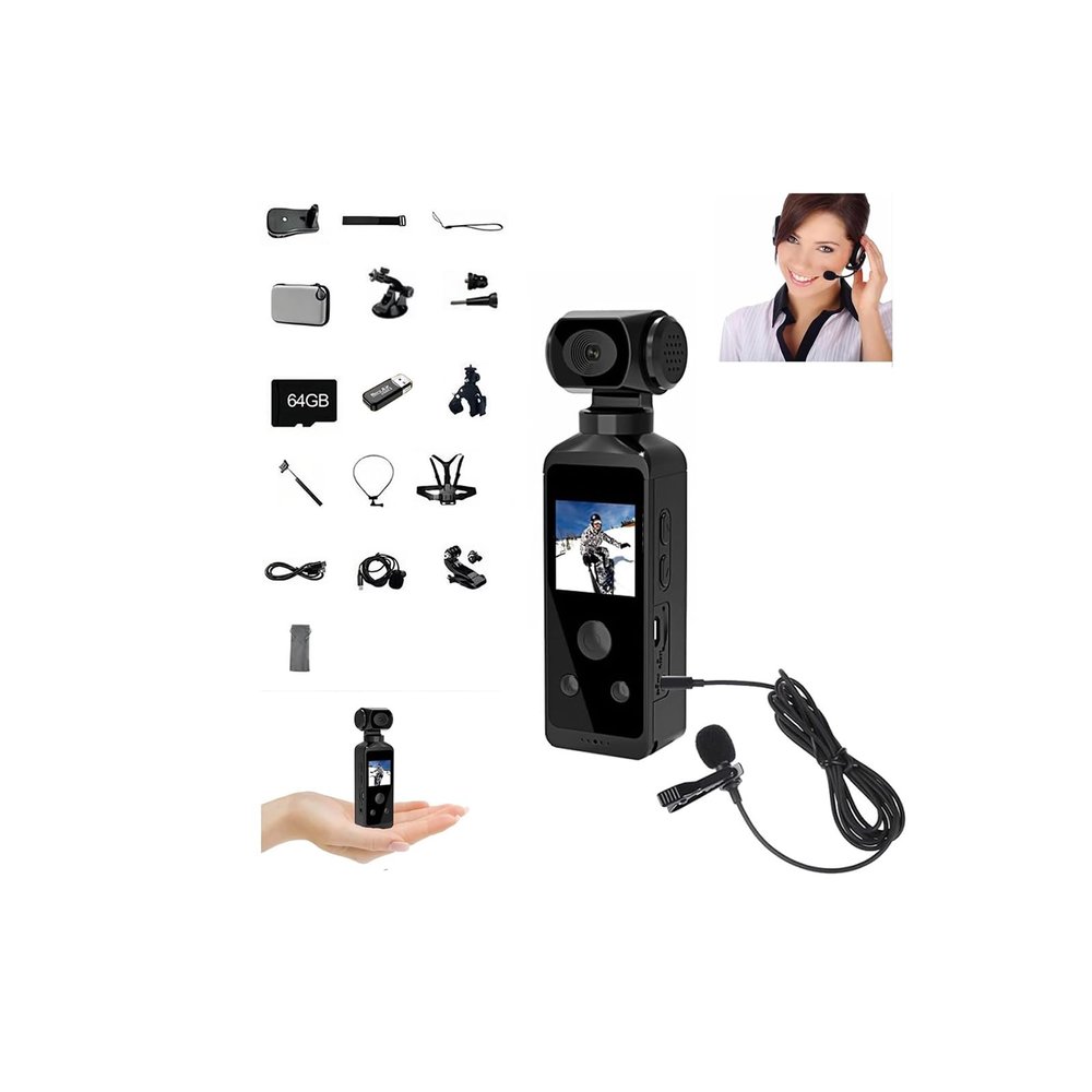 4K Ultra HD Pocket Camcorder  WiFi Enabled Action Camera with 16MP Photos,170 Wide Angle Lens,270 Rotating Head, Slow Motion, 1.3-inch Display for Filming Travel Vlog Video,with Mic Clip (128GB)