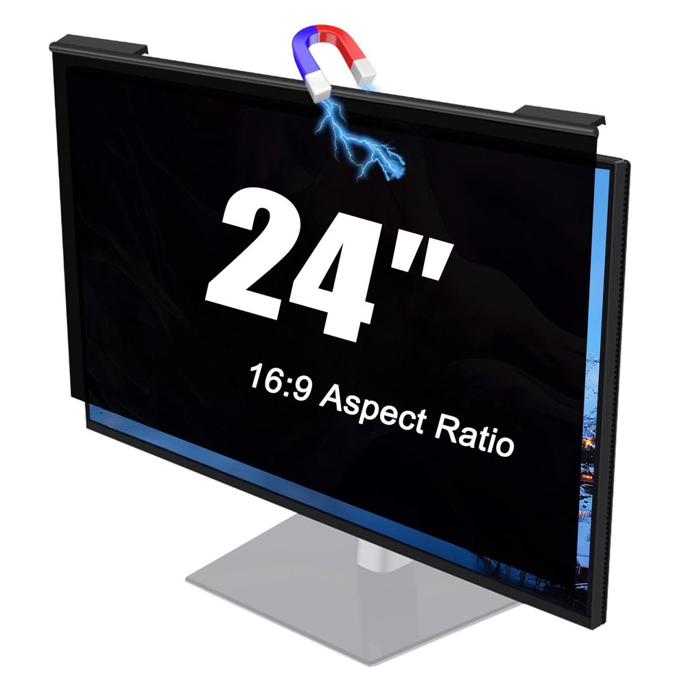 24" Magnetic Privacy Screen with Anti-Glare, Hanging Removable Anti-Blue/Glare Protector Film, Anti Scratch Screen for 16:9 Monitors,24in