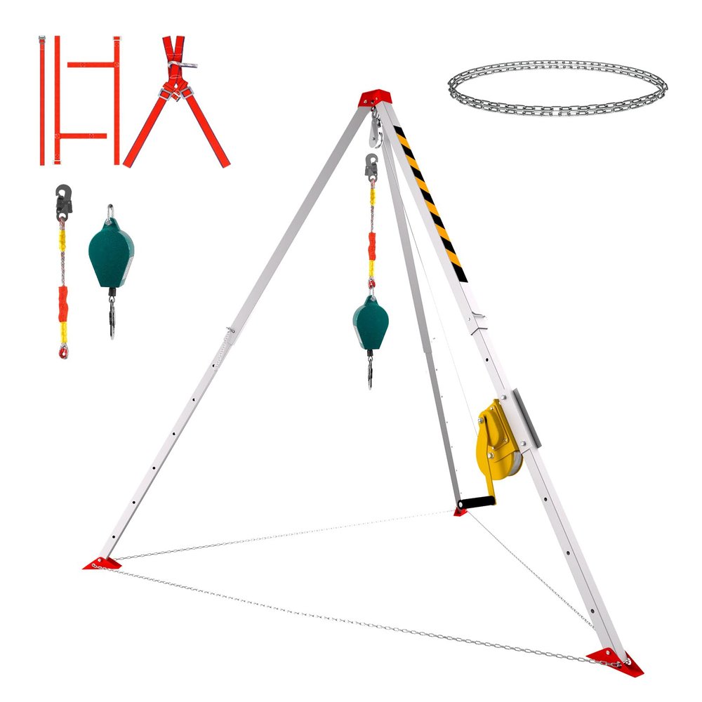 Heavy Duty Confined Space Tripod Kit, 2600 LBS Lifting Winch Tripod with 4.4'-7' Adjustable Legs, 98' Cable & 32.8' Fall Protection, Industrial Confined Space Rescue Tripod