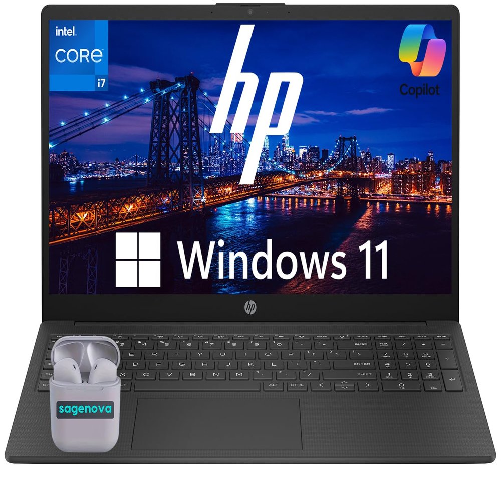 HP 15.6" Business Laptop Computer, Intel 13th Gen Core i7-1355U 10-Core Processor (Up to 5Ghz), 16GB RAM 1TB SSD, Windows 11, Numeric Keypad, HDMI, SageNova Earphones, Jet Black