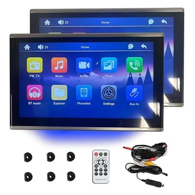 2pcs 11.6" Portable Car Headrest DVD Players, Dual Screen Play Same/Different Movies, Includes Mounting Brackets, USB/TF/AV Input, Supports iOS & Android Devices