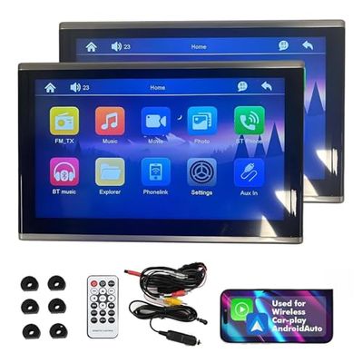 2pcs 10.1" 4K IPS Car Headrest Monitors, Portable Rear Seat Entertainment System with Touch Screen, Phone Cordless Mirror Link, Video Player with TF/AV/USB, Includes Brackets