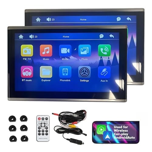2pcs 10.1" 4K IPS Car Headrest Monitors, Portable Rear Seat Entertainment System with Touch Screen, Phone Cordless Mirror Link, Video Player with TF/AV/USB, Includes Brackets