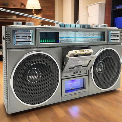 Retro Street Boombox with Bluetooth, Portable Mini Cassette Tape Player, with 4 Speakers, Remote Control, USB/Micro SD Slots, for Family Gatherings