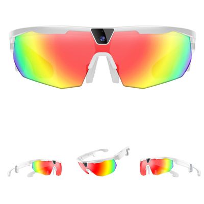 lewomo POV Glasses 1200P 32MP Smart Glasses with Camera for Sport, Baseball, Men, Women, Recording Sunglasses Anti-Shake, Noise Cancellation & AI Assistant Translation 290mAh (White-B)