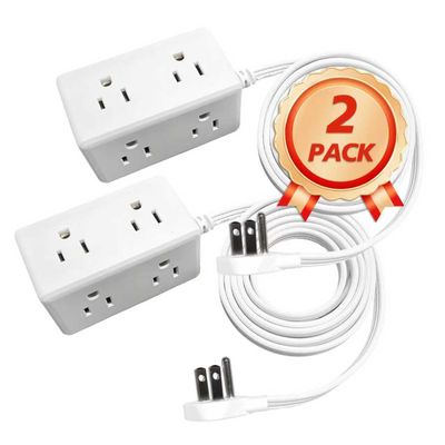 2 Pack Power Strip with 6 Outlets Charging Ports, 5Ft Flat Plug Extension Cord with Multiple Outlets, 3 Sided Design Outlet Extender (2PackHighvalue)
