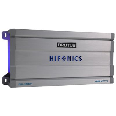 Hifonics Brutus BRL4000.1 car Audio Mono Amplifier Delivering 4000 watts RMS with a Built-in UV Meter and Intelligent Power Management System.