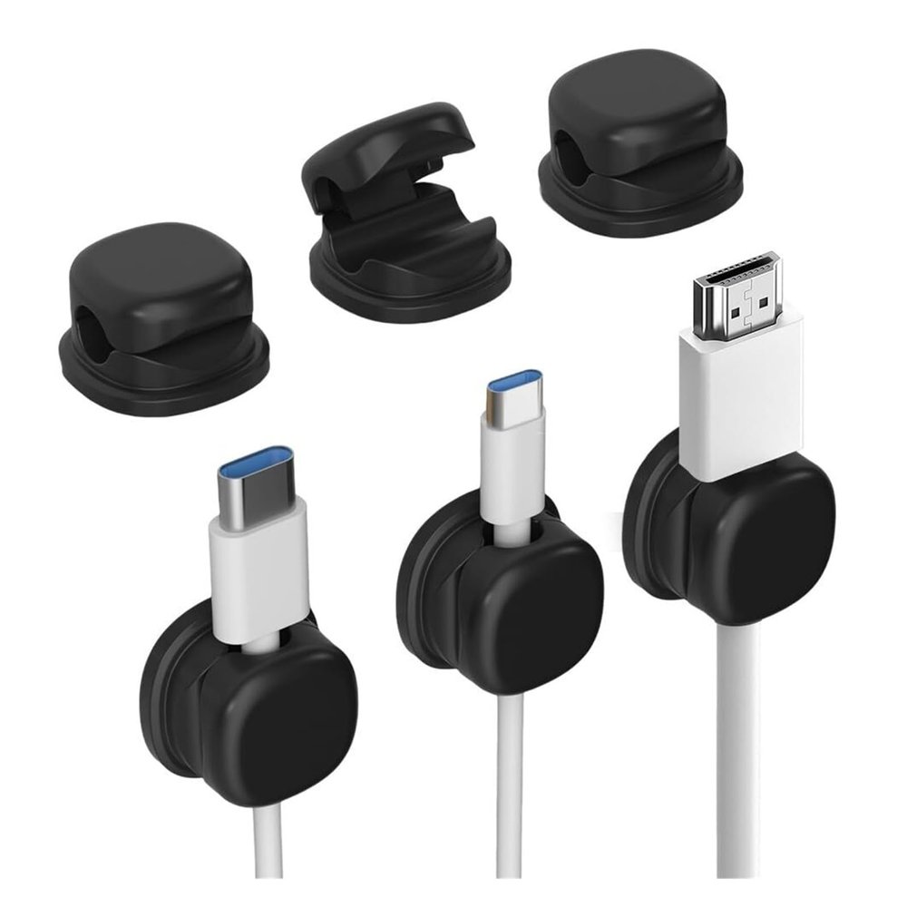 360 Rotatable Cable Management Clips - 3-Pack Self-Adhesive Cord Organizers For Desk, Car, Office, Home Use With No-Residue Adhesive(Black,3 Pack)