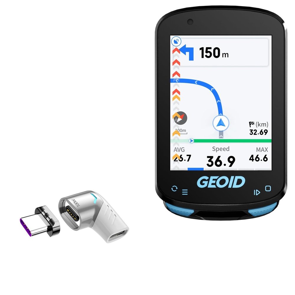 BoxWave Adapter Compatible with GEOID CC600 GPS (2.4 in) - MagnetoSnap PD Angle Adapter, Magnetic Charging Connector Device Saver - Metallic Silver