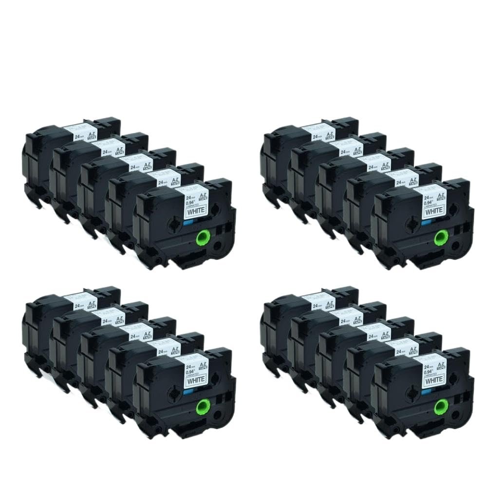 20PCS Laminated Black On White 0.94 Inch Label Tape 24mm X 8m Compatible with Labelmaker TZe-251 TZe251 Tz-251
