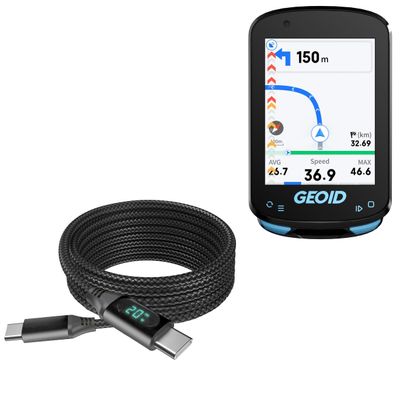 BoxWave Cable Compatible with GEOID CC600 GPS (2.4 in) - PowerDisplay PD Cable (6ft) - USB-C to USB-C (100W), LED Wattage Info Extra Long Braided Nylon - Jet Black
