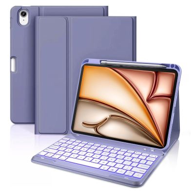 Backlit Keyboard Case for iPad Air 11-inch M3 (2025) / M2 (2024) & Air 5th 4th Generation 10.9 Inch-Slim Lightweight Stand Cover with Magnetically Detachable Wireless Bluetooth Keyboard (Dark Purple)