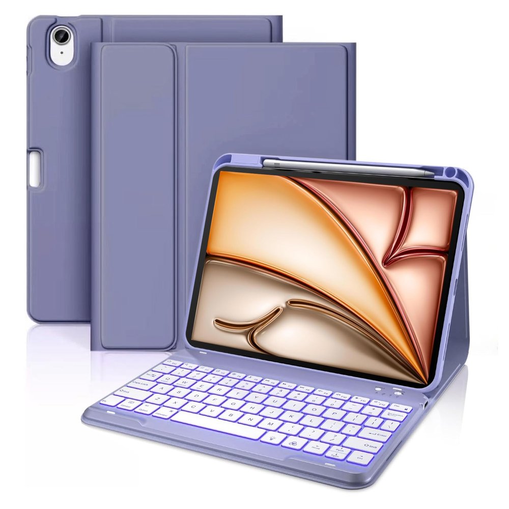 Backlit Keyboard Case for iPad Air 11-inch M3 (2025) / M2 (2024) & Air 5th 4th Generation 10.9 Inch-Slim Lightweight Stand Cover with Magnetically Detachable Wireless Bluetooth Keyboard (Dark Purple)