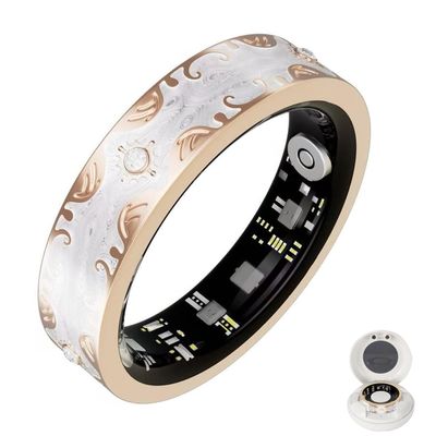 wrongduck Retro Bluetooth Smart Ring for Women Fitness Tracker Ring with Heart Rate, Sleep Monitoring, Blood Oxygen, Step Counting for iOS and Android (White, 9#)
