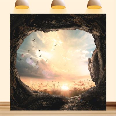 10X5ft Fabric Mountain Cave Backdrop Crystal Clear Forest Waterfall Vast Cavern Scenery Professional Background Adventure Camping Atmosphere and Eye-Catching Party Decorations Photo Studio Props