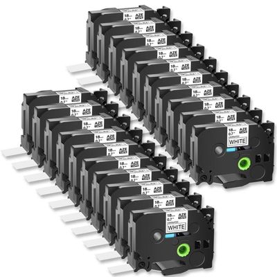 20PK 18mm Black On White Labels Tape TZe-241 Compatible with PT-1000 PT-D200
