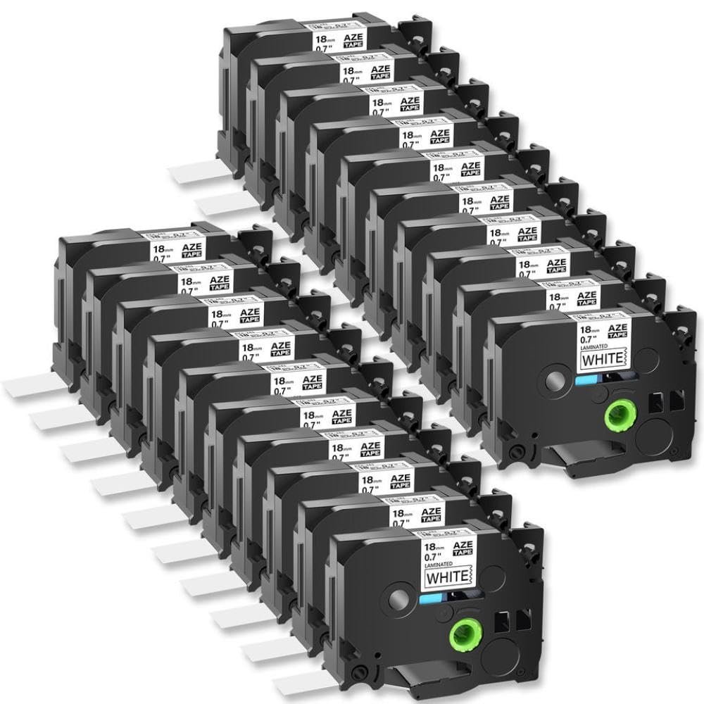 20PK 18mm Black On White Labels Tape TZe-241 Compatible with PT-1000 PT-D200