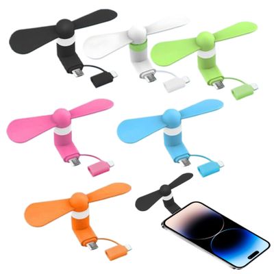 Bemonew 6Pcs Phone Fan 2 in 1 Micro USB & Type-C Cell Phone Fan TPE Quiet Mini with Strong Motor Detachable 5V-1A Portable for Indoor Outdoor, 6 Colors