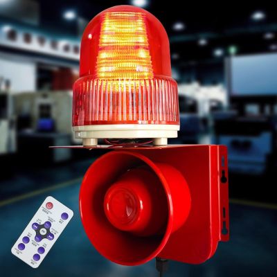 120dB Industrial Siren Alarm with Remote Control, Security Sound and Light Alarm, Waterproof Emergency Strobe Lights for Schools, Shopping Malls, Ports, Railway Crossings