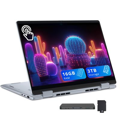 Dell Plus 14" 2-in-1 FHD+ Touchscreen Laptop, Intel Ultra 7 256V, 16GB RAM, 3TB Storage (2TB SSD+1TB Docking Station Set), Copilot, Backlit Keyboard, Fingerprint Reader, Wi-Fi 7, Win 11, Ice Blue