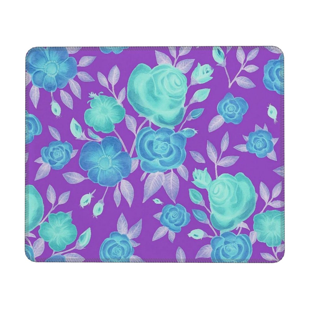 Enchanting Blue Green Roses Mouse Pad Mat Non-Slip Rubber Base Mice Pad 7 x 8.6 in