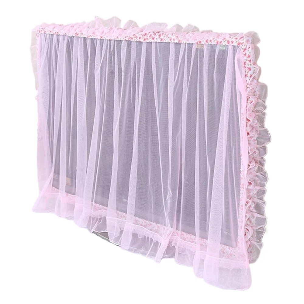 monitor cover cute Lace Fabric Door Curtain TV Circle Can Be Flipped Dust Cover Monitor Screen Home Decorations With Elastic(Pink,27-32inches)