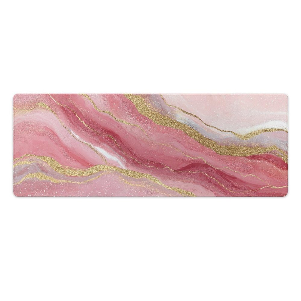 Pink Marble Gaming Mouse Pad Non-Slip Rubber Base XL Mousepad with Stitched Edges,Waterproof Washable Mouse Mat for Desk Home Office Gaming 31.5"x11.8"