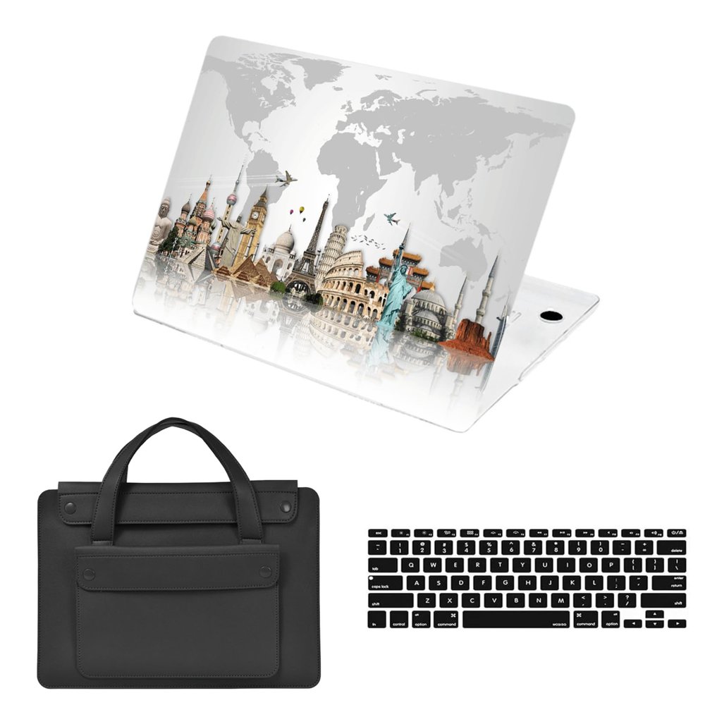 HLAAJJX Design Case for MacBook Air M4 M3 M2 13 inch 2025 2024 2023 2022 A3240 A3113 A2681,Plastic Hard Shell & Computer Sleeve Bag & Keyboard Cover for Mac Air 13.6,Famous World Map