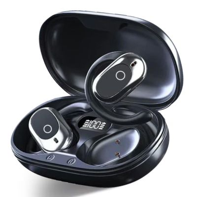 PAVUN Open Bluetooth Earphones, Large Ear Hook Wireless Earbuds, High-Definition Stereo Earmuff Earphones, Sports Specific Earphones, Media Control, Suitable for Commuting (Black)