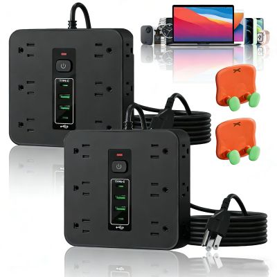 16-in-1 Power Strip with Switch & Surge Protection, 2026 Upgraded Etl Listed Fireproof Power Strip, 16 in One Power Strip Surge Protector with Time Display for Home, Office (Black*2)